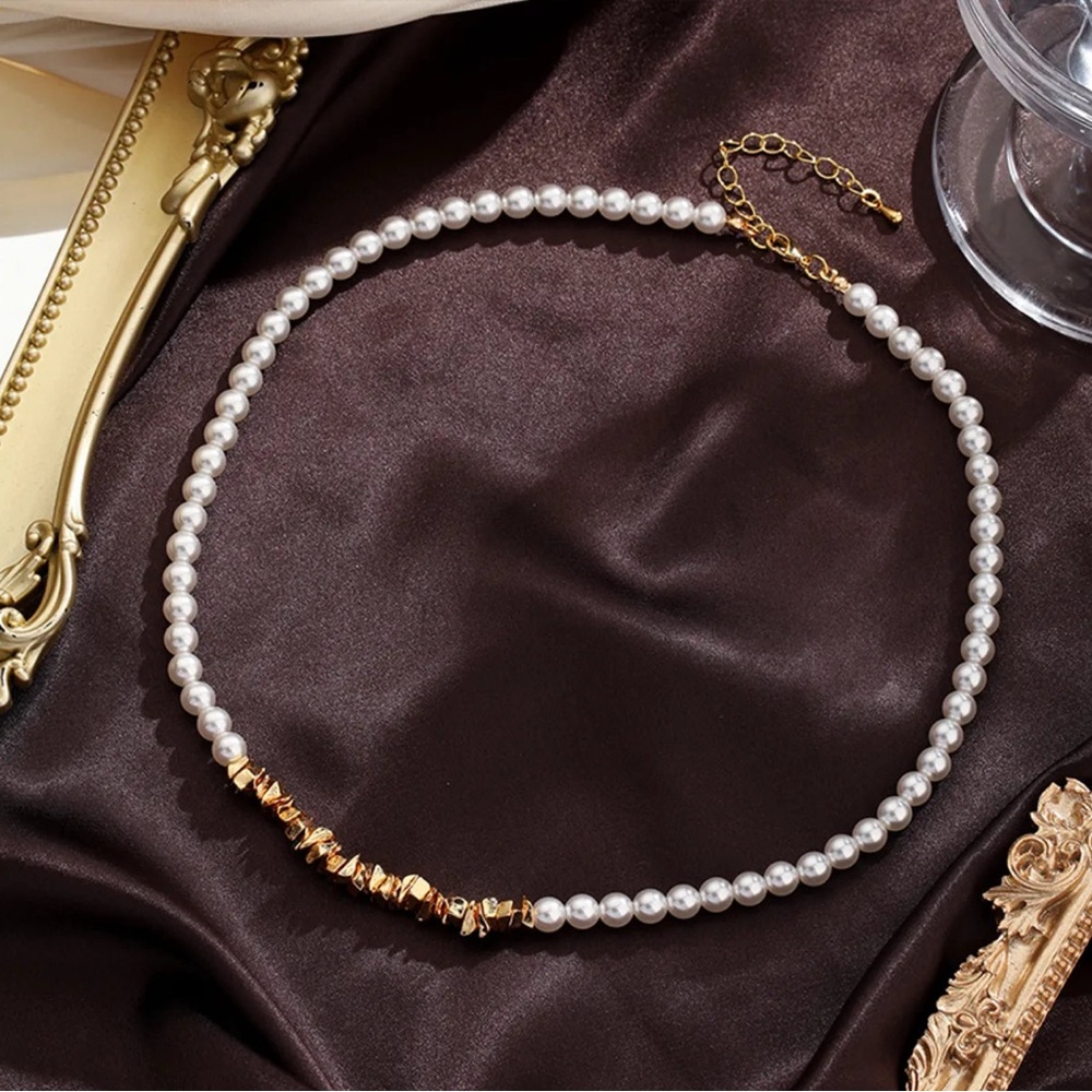 Copper Beaded Plating Inlay Freshwater Pearl 18k Gold Plated Pendant Necklace